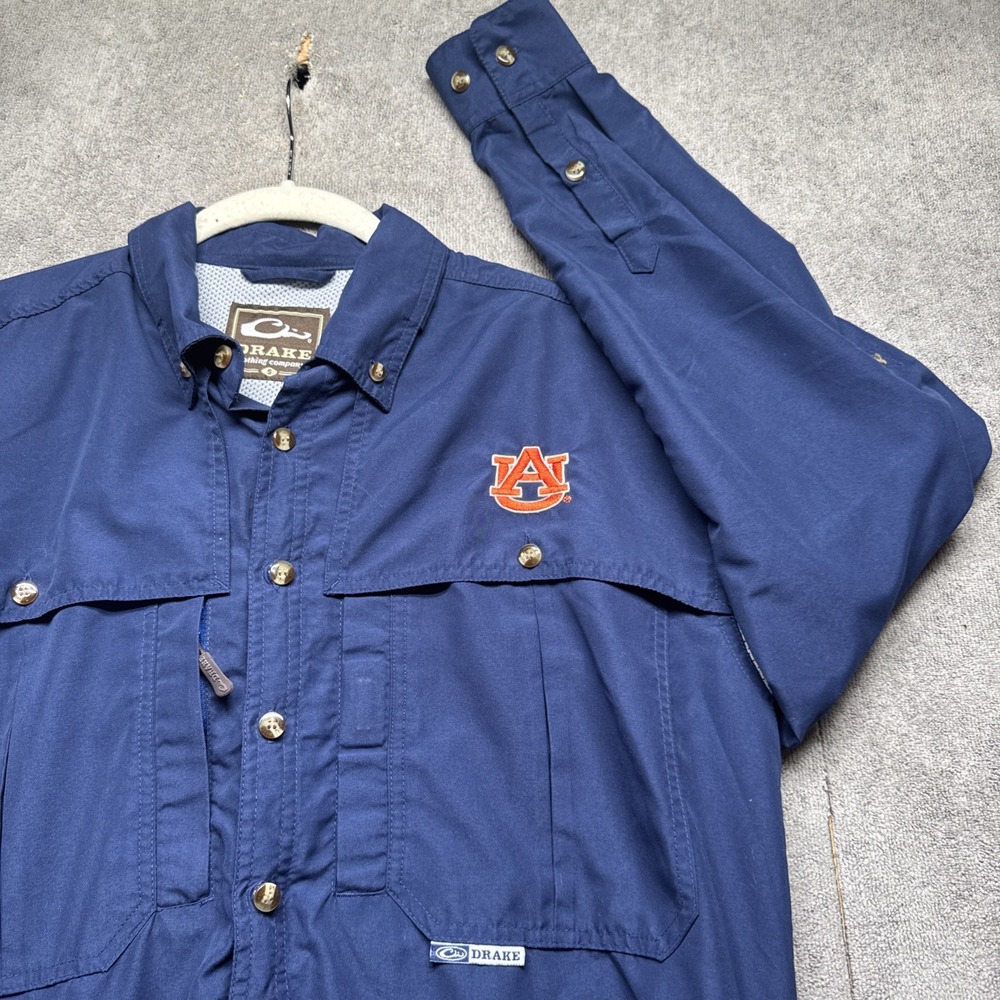 Auburn Tigers Drake Men's Blue Vented‎ Fishing Shirt Embroidered Logo Small